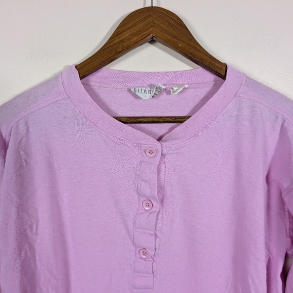 VINTAGE Lavender Pink Cotton Retro Long Sleeve Sleep Tee Shirt - Picture 2 of 6